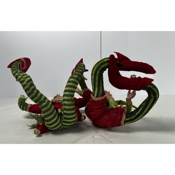 VTG Lot Of 2 Mark Roberts 32" Posable Christmas Fairy Jingle Bell Elves - Picture 8 of 10